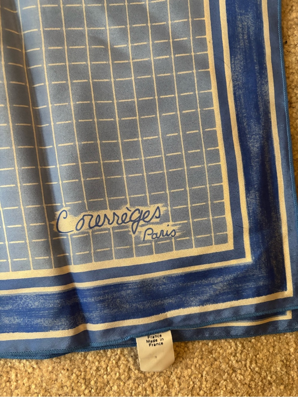 Vintage Courrèges Paris Blue & White Geometric Square Scarf
